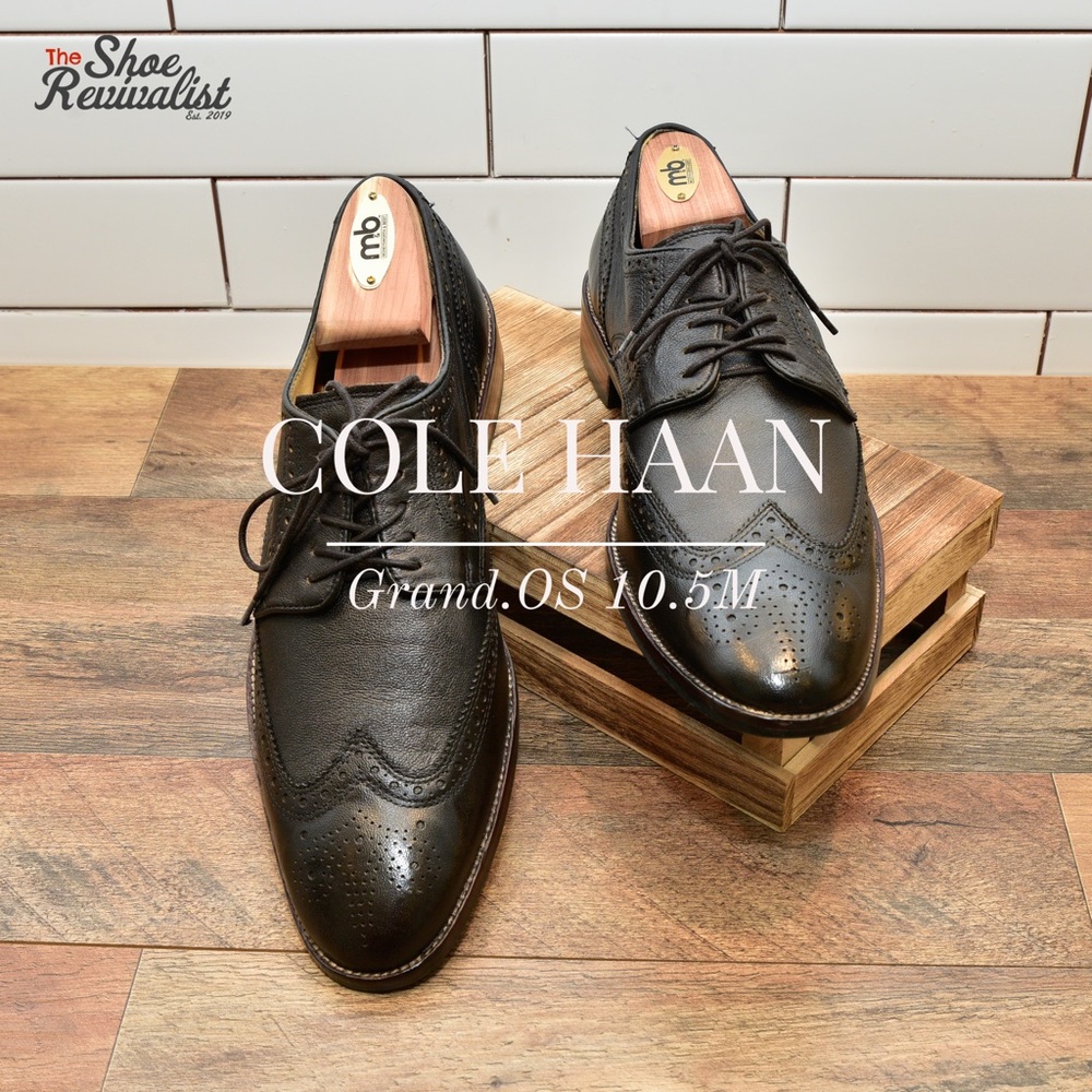 Vintage Cole Haan Grand.OS Mens Size 10.5 M Black Leather Wingtip Oxford Shoes